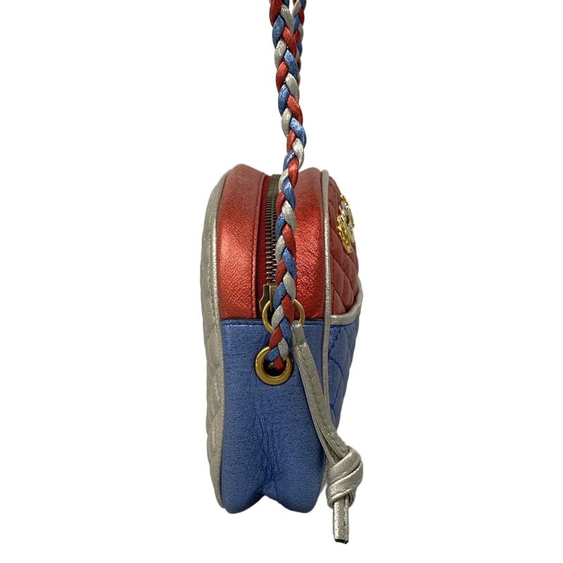 Gucci Shoulder Bag Zumi Laminated Quilted Blue Red Silver