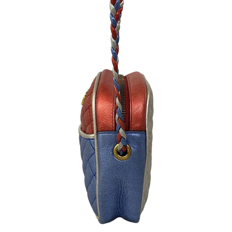 Gucci Shoulder Bag Zumi Laminated Quilted Blue Red Silver