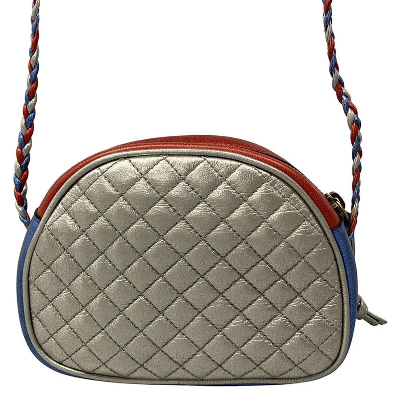 Gucci Shoulder Bag Zumi Laminated Quilted Blue Red Silver