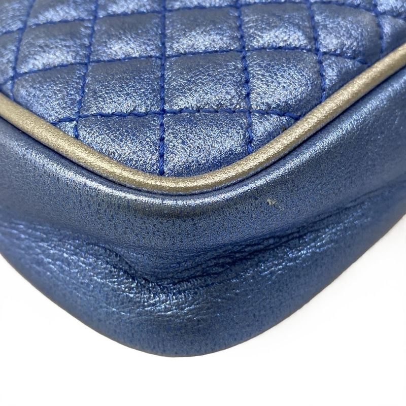Gucci Shoulder Bag Zumi Laminated Quilted Blue Red Silver