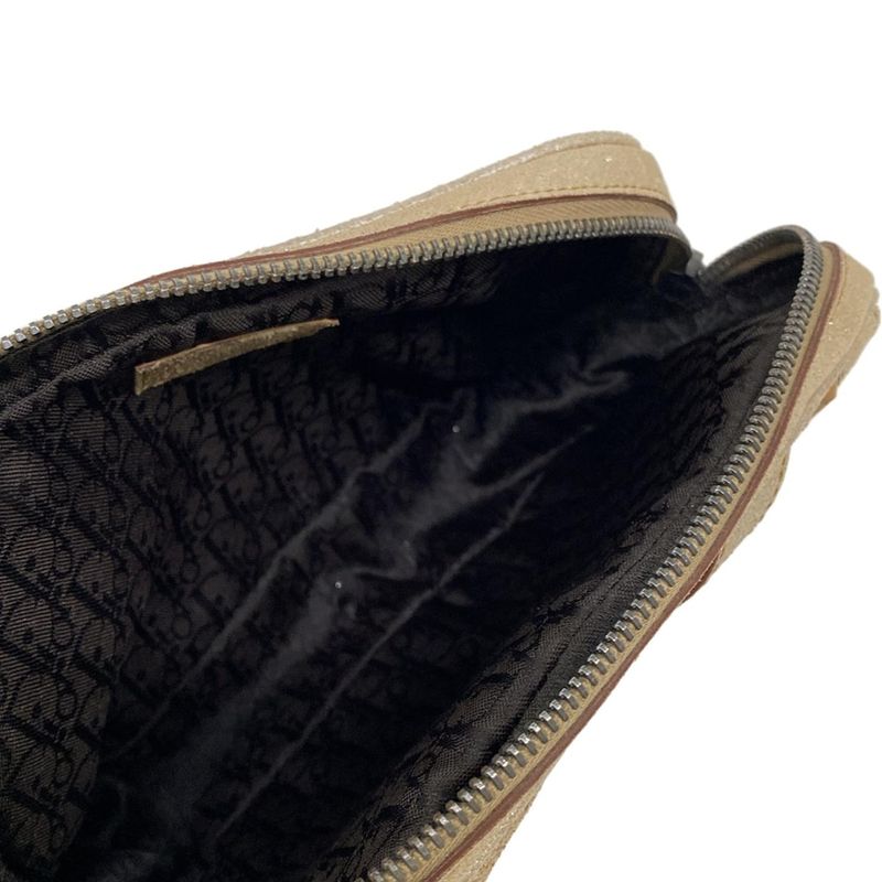 Dior Clutch Gaucho Beige Brown Lame Leather