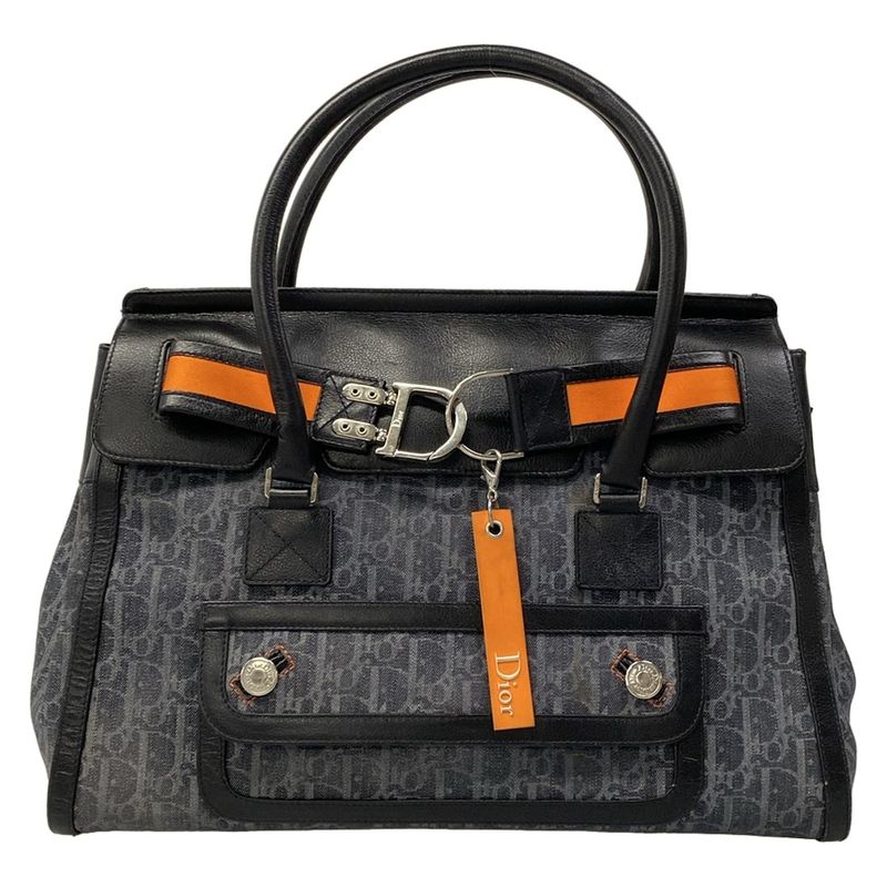 Dior Handbag Flight Dark Gray Black Leather Dark