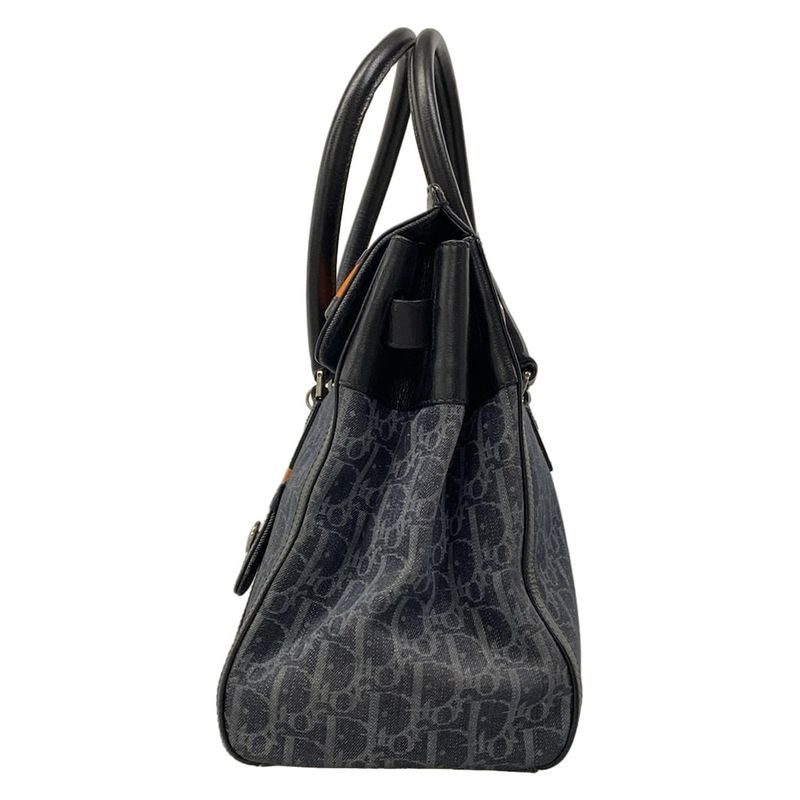 Dior Handbag Flight Dark Gray Black Leather Dark