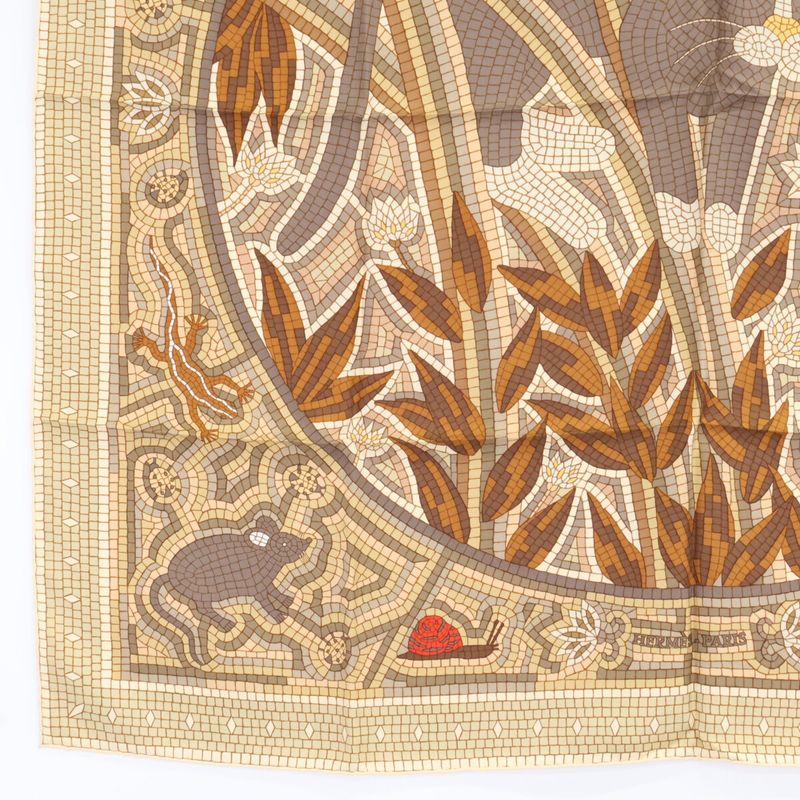 Hermes Cave Felem Beware of Cats Silk Carre 90 Scarf )beige