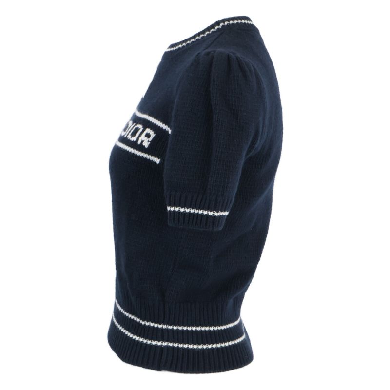 Dior Logo Cashmere Wool Short Sleeve Knit Sweater ) Navy