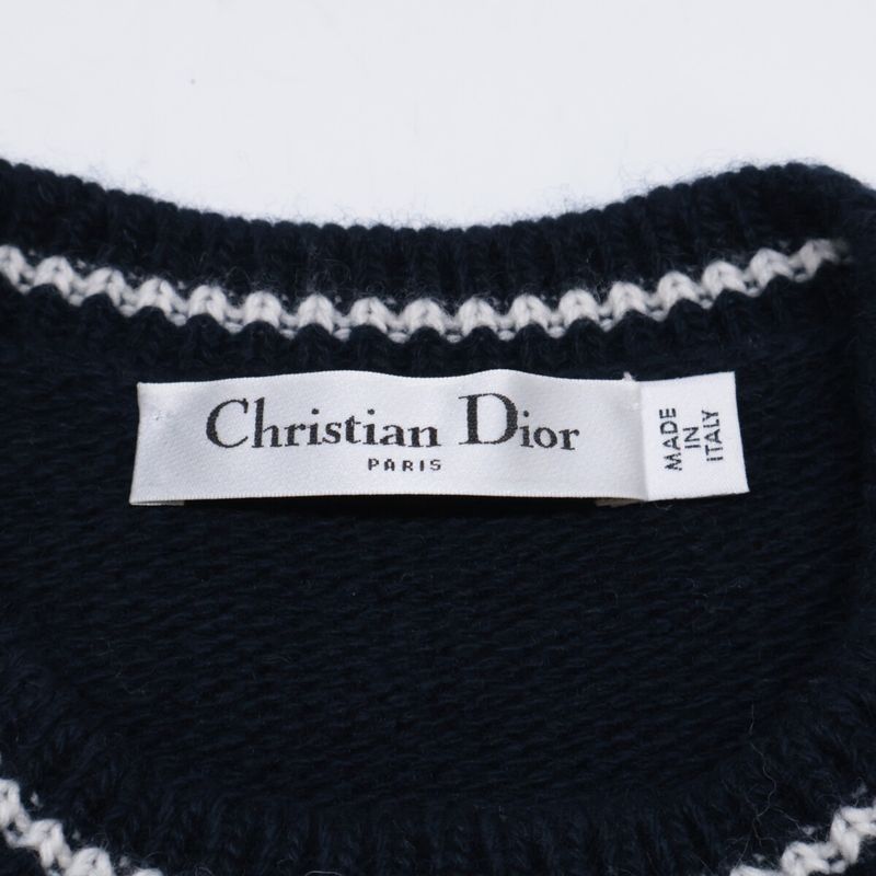 Dior Logo Cashmere Wool Short Sleeve Knit Sweater ) Navy