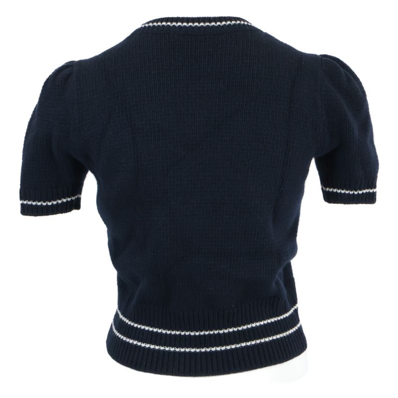Dior Logo Cashmere Wool Short Sleeve Knit Sweater ) Navy