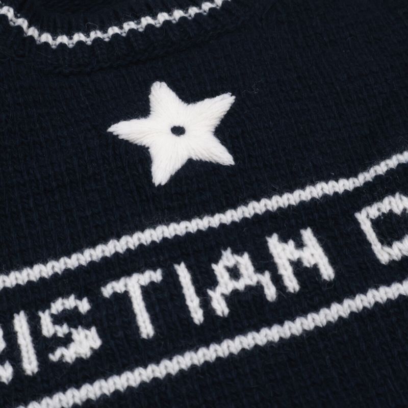Dior Logo Cashmere Wool Short Sleeve Knit Sweater ) Navy