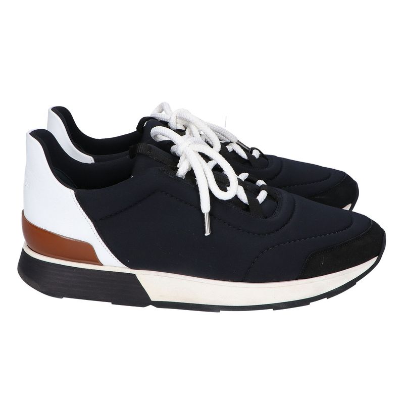 Hermes Miles Neoprene Leather Low Cut Sneakers 40 ) Black White