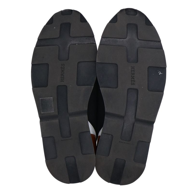 Hermes Miles Neoprene Leather Low Cut Sneakers 40 ) Black White