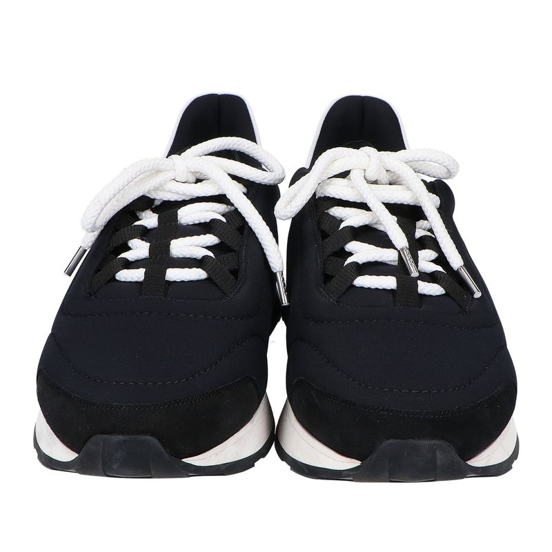 Hermes Miles Neoprene Leather Low Cut Sneakers 40 ) Black White