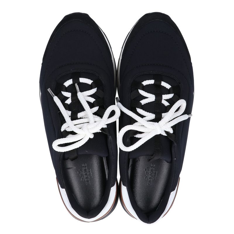 Hermes Miles Neoprene Leather Low Cut Sneakers 40 ) Black White