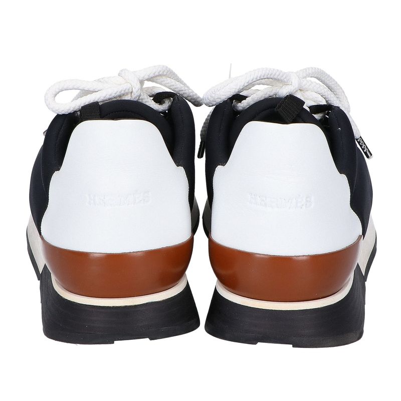 Hermes Miles Neoprene Leather Low Cut Sneakers 40 ) Black White