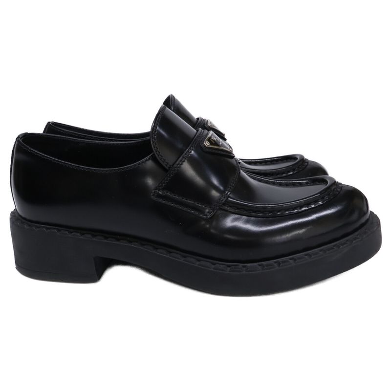 Prada Chocolate Brushed Leather Loafers 36.5 ) Black