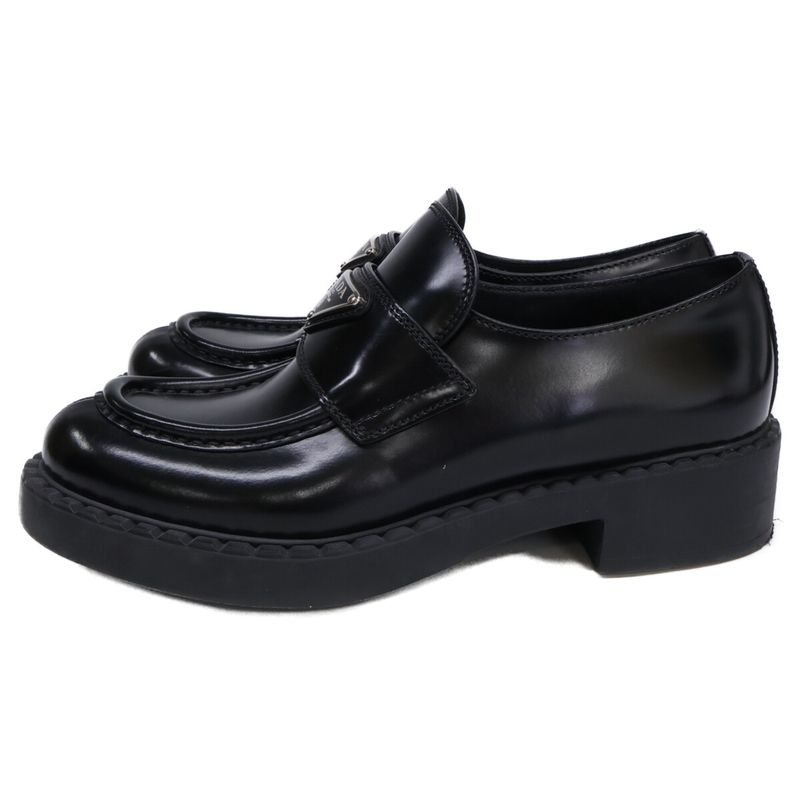 Prada Chocolate Brushed Leather Loafers 36.5 ) Black