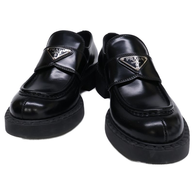 Prada Chocolate Brushed Leather Loafers 36.5 ) Black