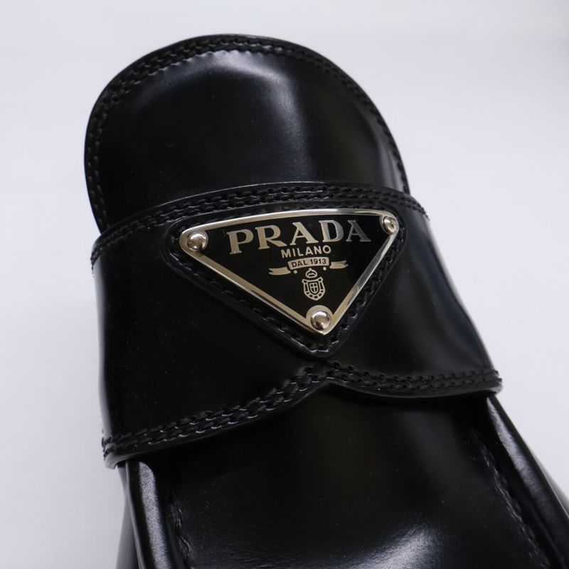 Prada Chocolate Brushed Leather Loafers 36.5 ) Black