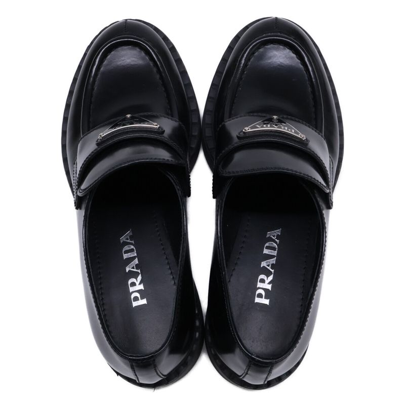 Prada Chocolate Brushed Leather Loafers 36.5 ) Black