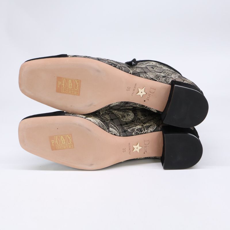 Dior Naughtily-d Suede Embroidery Mesh Butterfly Lace Up Heel ) Black