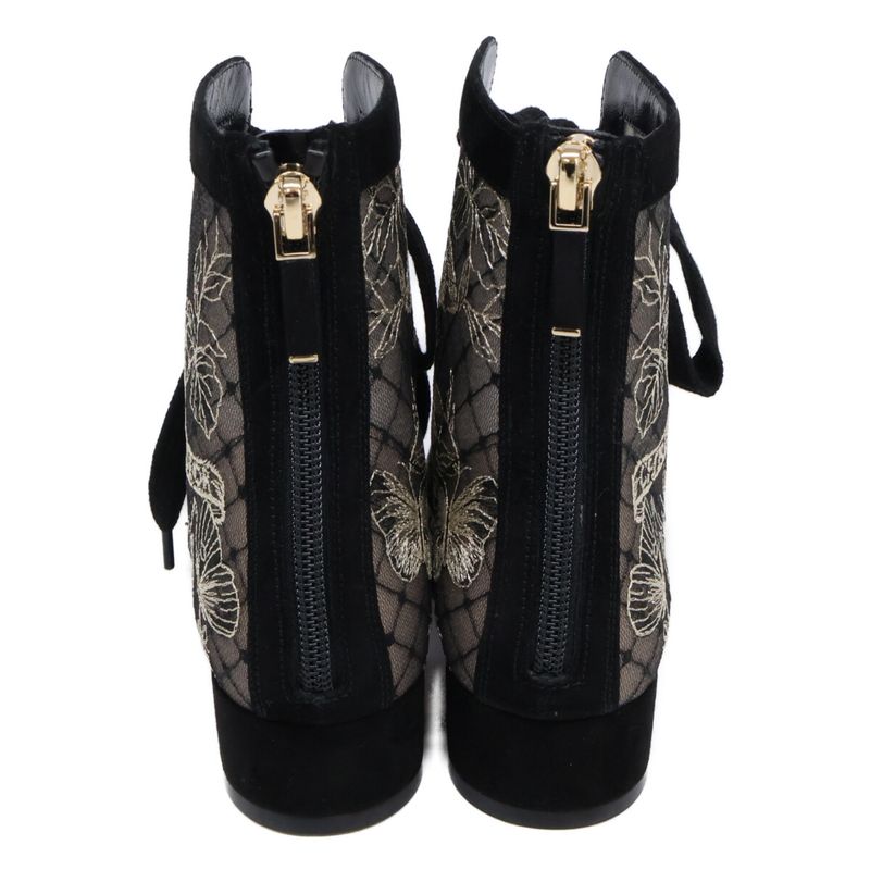 Dior Naughtily-d Suede Embroidery Mesh Butterfly Lace Up Heel ) Black
