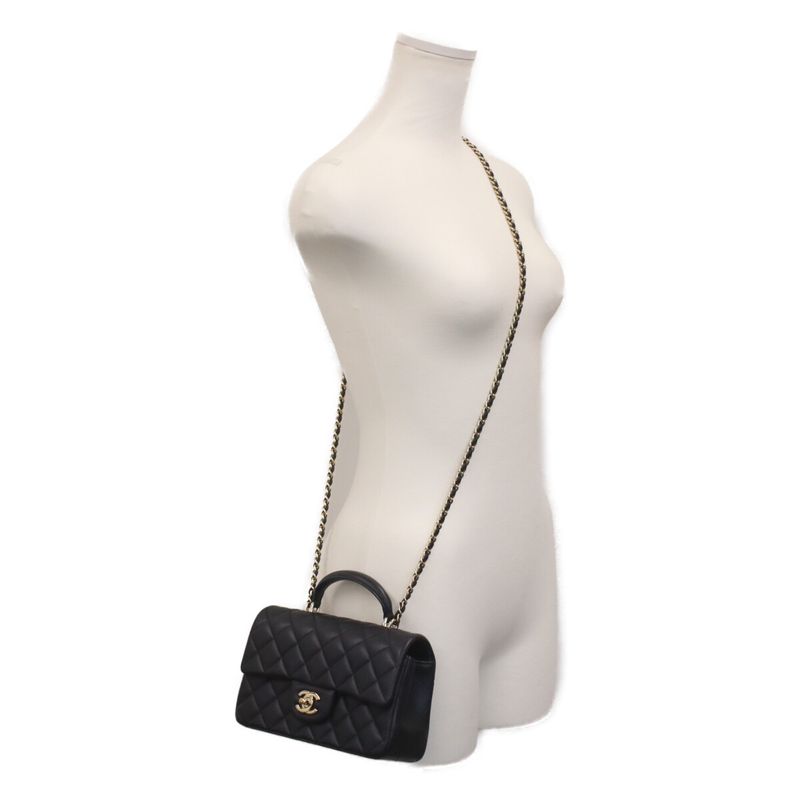 Chanel Navy Lamb Quilted 20 Top Handle Chain Shoulder Bag )