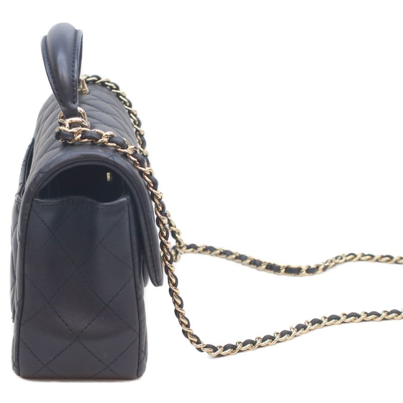 Chanel Navy Lamb Quilted 20 Top Handle Chain Shoulder Bag )