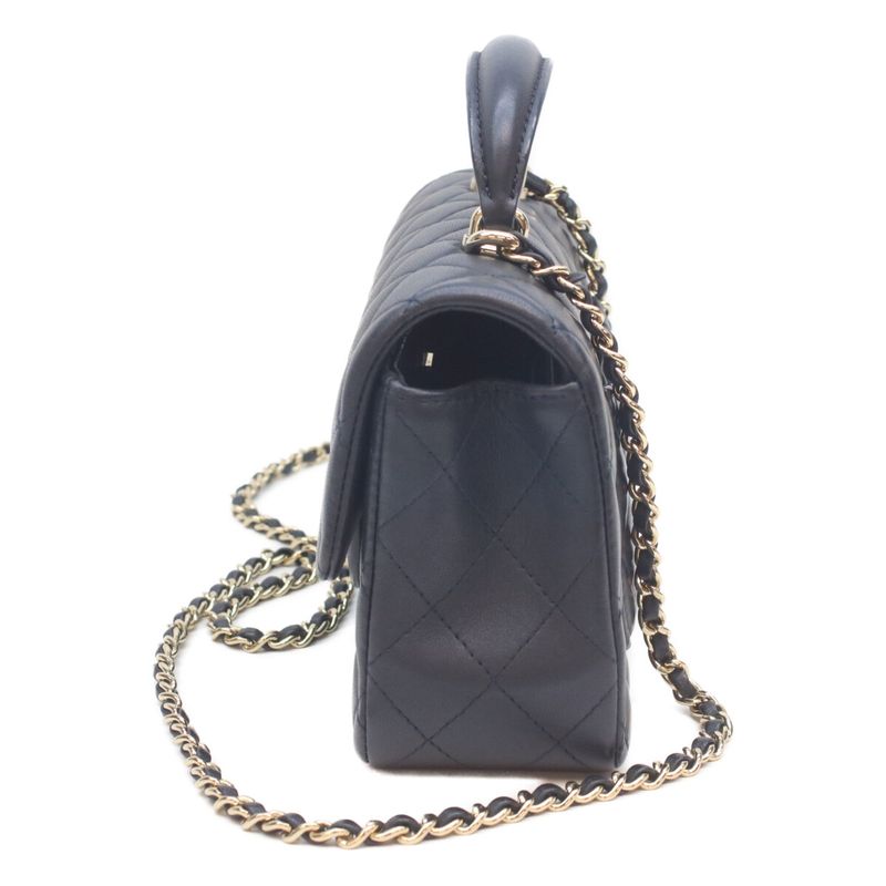 Chanel Navy Lamb Quilted 20 Top Handle Chain Shoulder Bag )