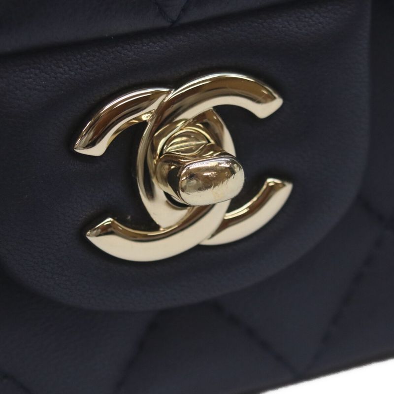 Chanel Navy Lamb Quilted 20 Top Handle Chain Shoulder Bag )