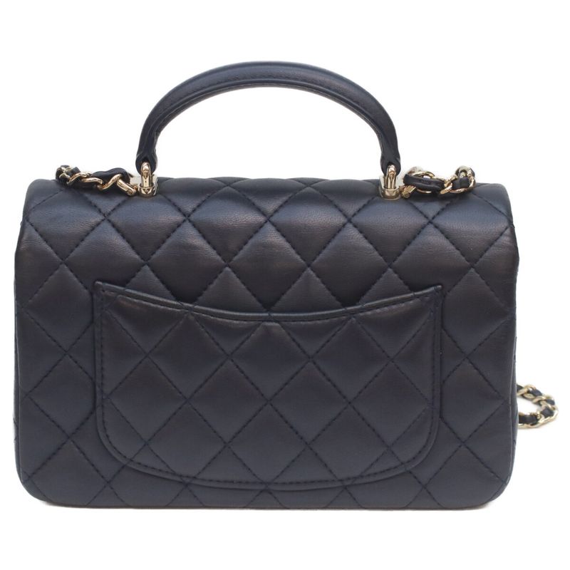 Chanel Navy Lamb Quilted 20 Top Handle Chain Shoulder Bag )