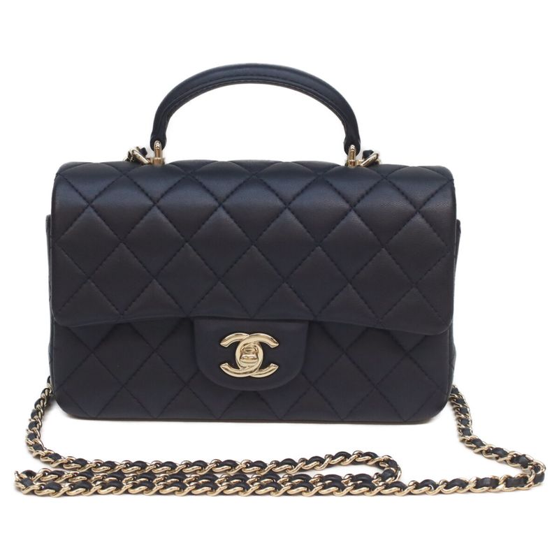 Chanel Navy Lamb Quilted 20 Top Handle Chain Shoulder Bag )