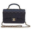 Chanel Navy Lamb Quilted 20 Top Handle Chain Shoulder Bag )