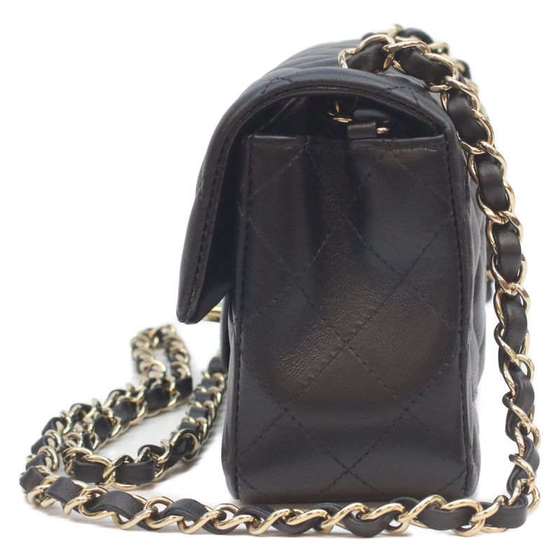 Chanel Black Lamb Miniature Lace 20 Mini Classic Flap Handbag )