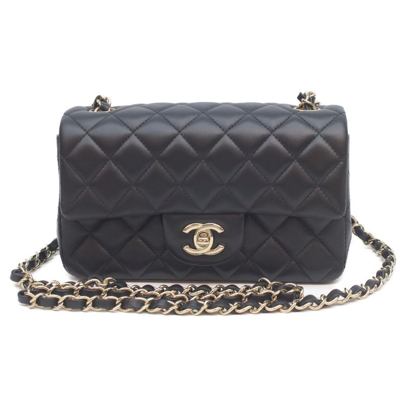 Chanel Black Lamb Miniature Lace 20 Mini Classic Flap Handbag )