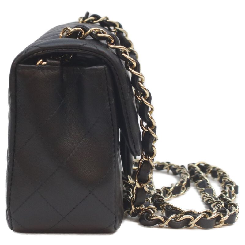 Chanel Black Lamb Miniature Lace 20 Mini Classic Flap Handbag )