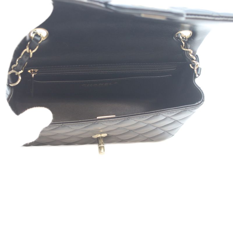 Chanel Black Lamb Miniature Lace 20 Mini Classic Flap Handbag )
