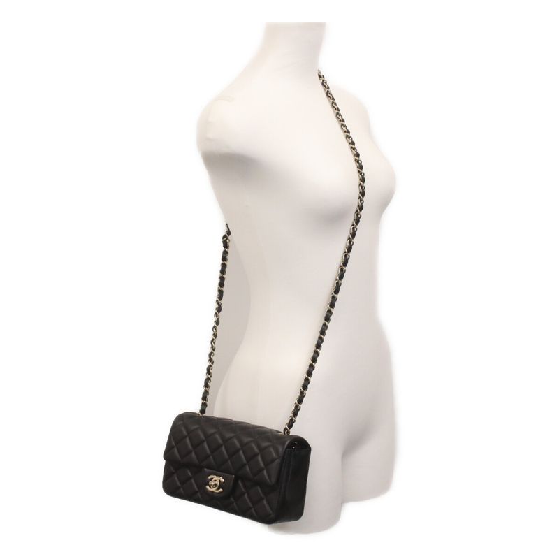Chanel Black Lamb Miniature Lace 20 Mini Classic Flap Handbag )