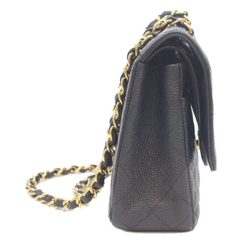 Chanel Black Caviar Gold Double Flap Quilted 25 Shoulder Bag )