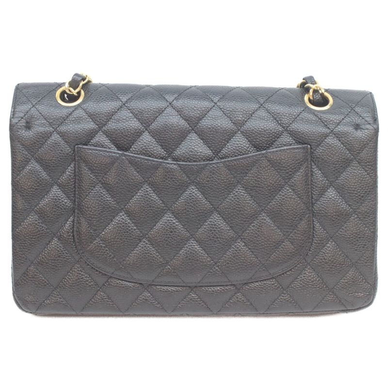 Chanel Black Caviar Gold Double Flap Quilted 25 Shoulder Bag )