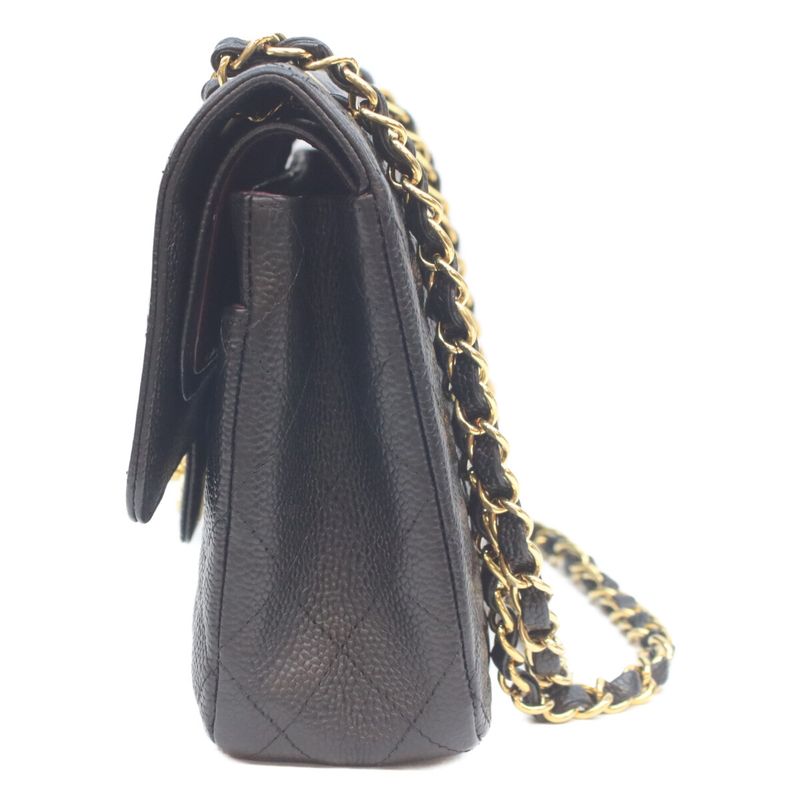 Chanel Black Caviar Gold Double Flap Quilted 25 Shoulder Bag )