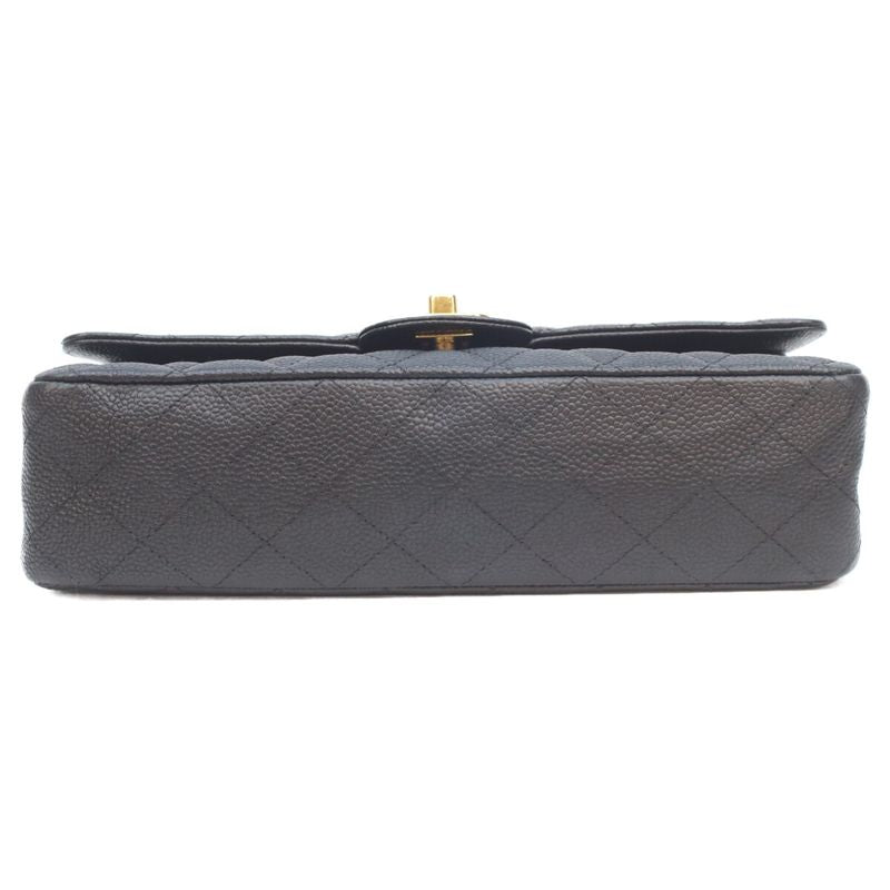 Chanel Black Caviar Gold Double Flap Quilted 25 Shoulder Bag )