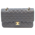 Chanel Black Caviar Gold Double Flap Quilted 25 Shoulder Bag )