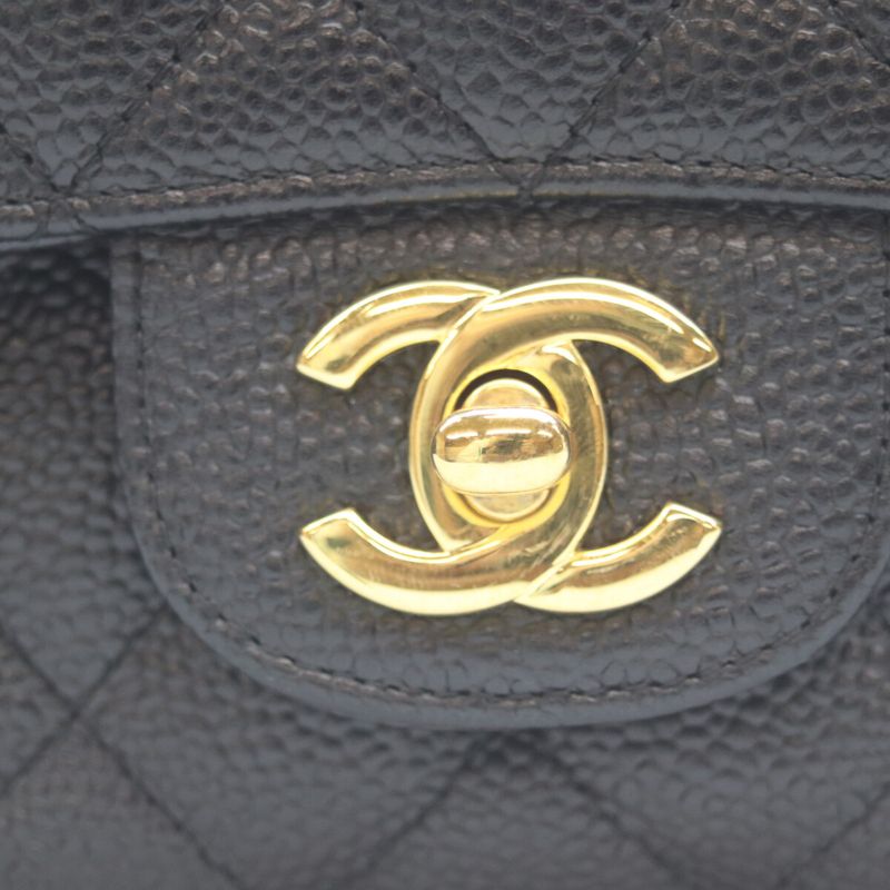 Chanel Black Caviar Gold Double Flap Quilted 25 Shoulder Bag )