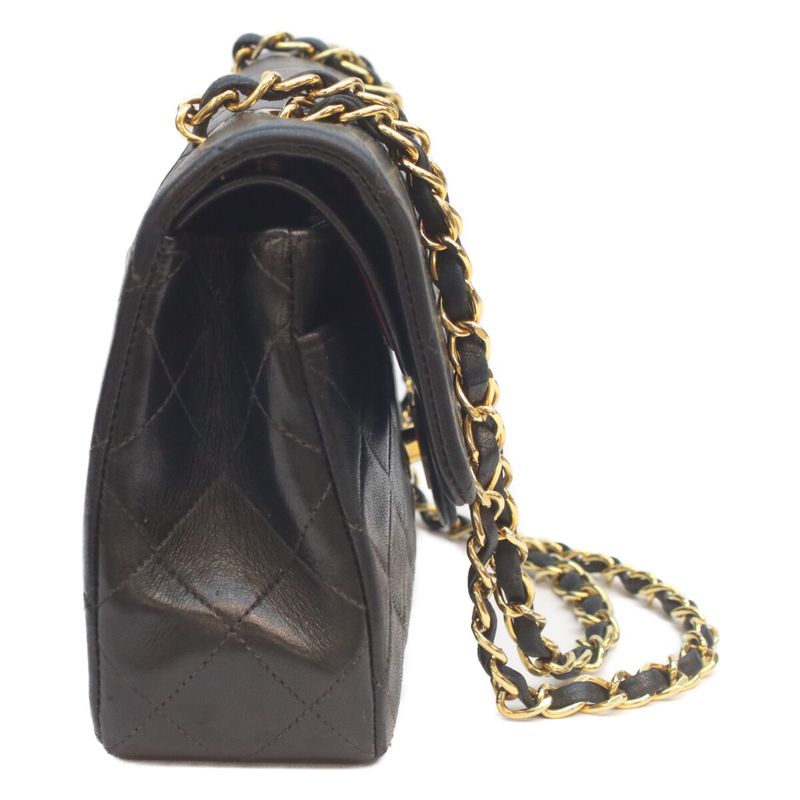 Chanel Black Lamb Gold Double Flap Quilted 23 Shoulder Bag )