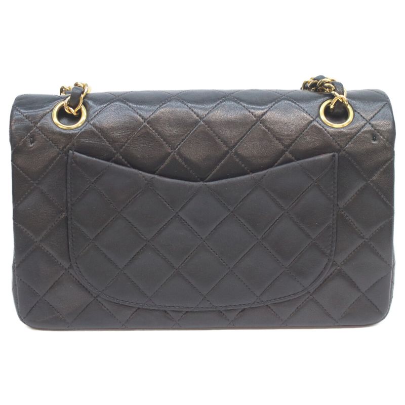 Chanel Black Lamb Gold Double Flap Quilted 23 Shoulder Bag )
