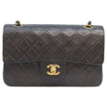 Chanel Black Lamb Gold Double Flap Quilted 23 Shoulder Bag )