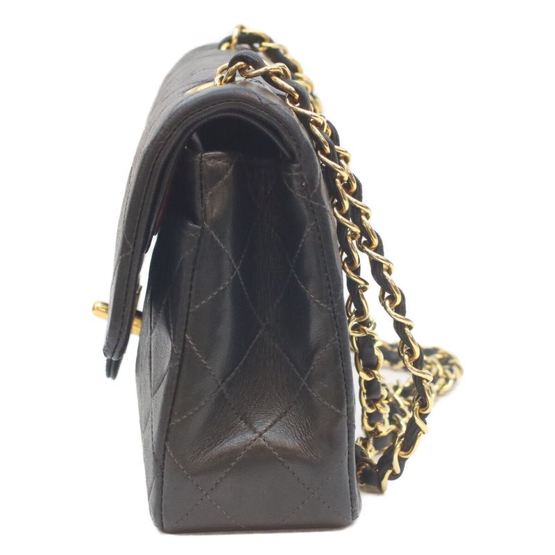 Chanel Black Lamb Gold Double Flap Quilted 23 Shoulder Bag )