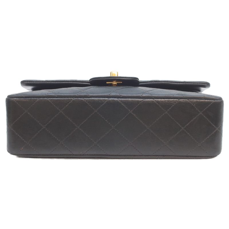 Chanel Black Lamb Gold Double Flap Quilted 23 Shoulder Bag )