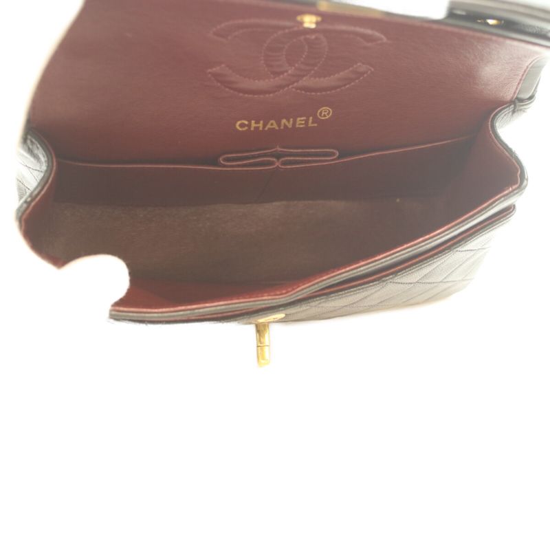 Chanel Black Lamb Gold Double Flap Quilted 23 Shoulder Bag )