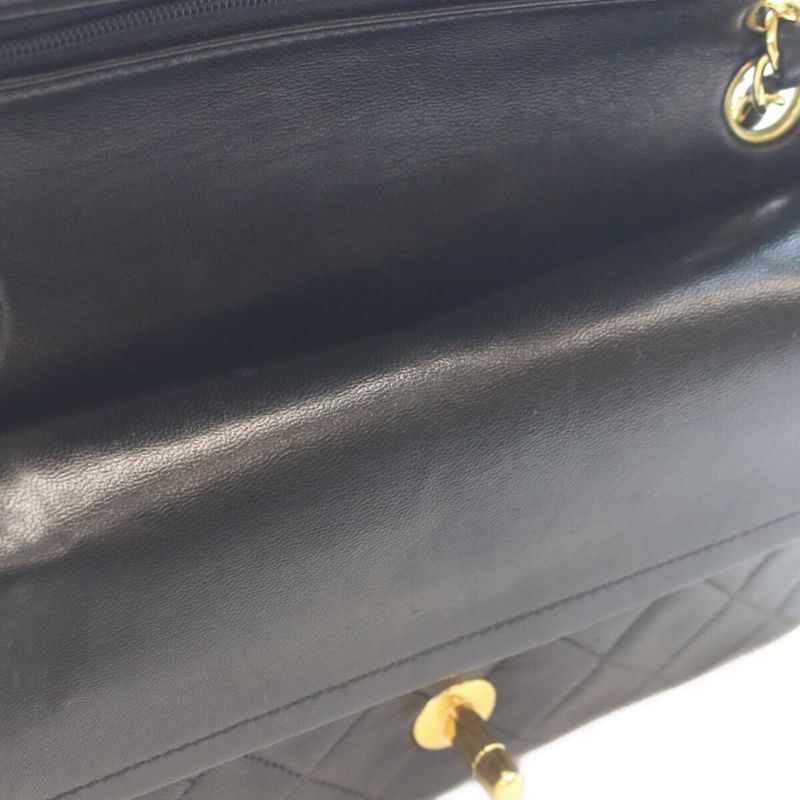 Chanel Black Lamb Gold Double Flap Quilted 23 Shoulder Bag )