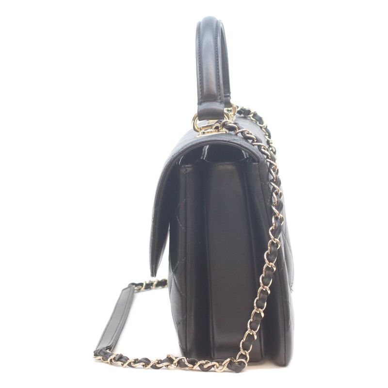 Chanel Black Lam Gold Quilted Trendy CC Large 2-Way Bag )